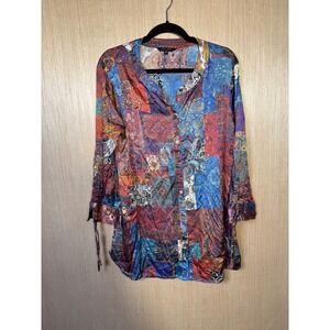 John Mark Multicolor Paisley Print Blouse Top Women's Size M Long Sleeve‎